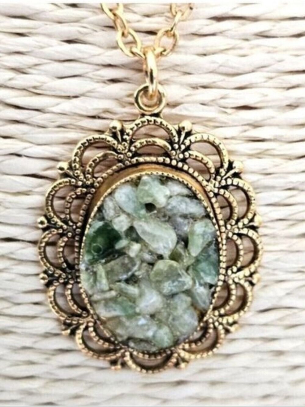 VINTAGE Gold Plated Druzy Necklace With Chain